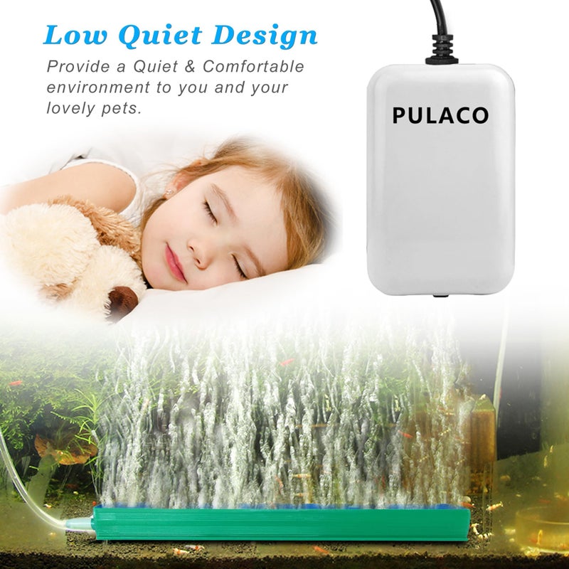 PULACO Ultra Quiet Mini Aquarium Fish Tank Air Pump for 1-20 Gallon Fish Bowl with Air Tube Air Bubbler Stone Check Valve - Image 2